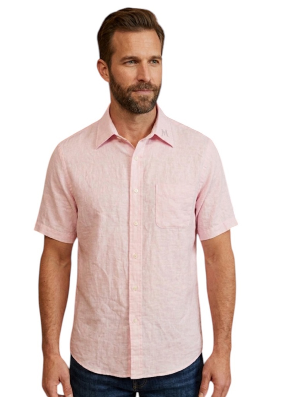 Brooks Brothers 1818 Regent Fit Pink Linen Short Sleeve Button Up Shirt L
